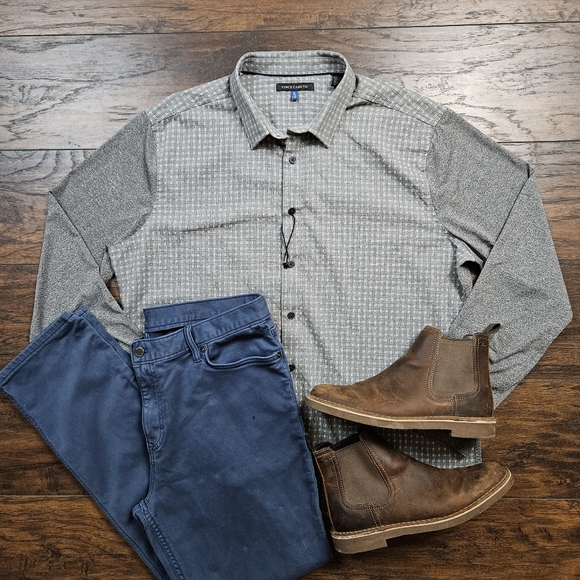 Vince Camuto Slim Fit Mixed Media Sport Shirt Medium Grey Dobby Size XL - Picture 1 of 5